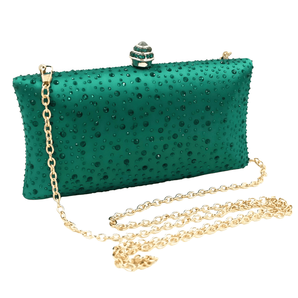 Add a touch of glamour to your outfit with the Green Rhinestone Women's Clutch. Shop Drestiny for free shipping and tax covered. Save up to 50% off!