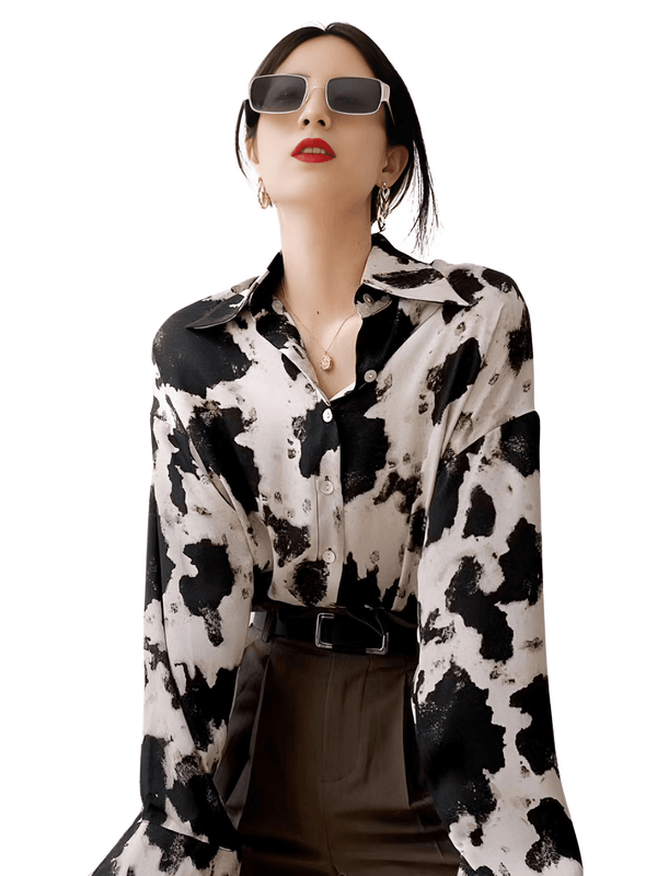 Shop Drestiny for the trendy Women's Cow Print Button Up Blouse. Enjoy free shipping and let us cover the taxes! Save up to 50% off now!