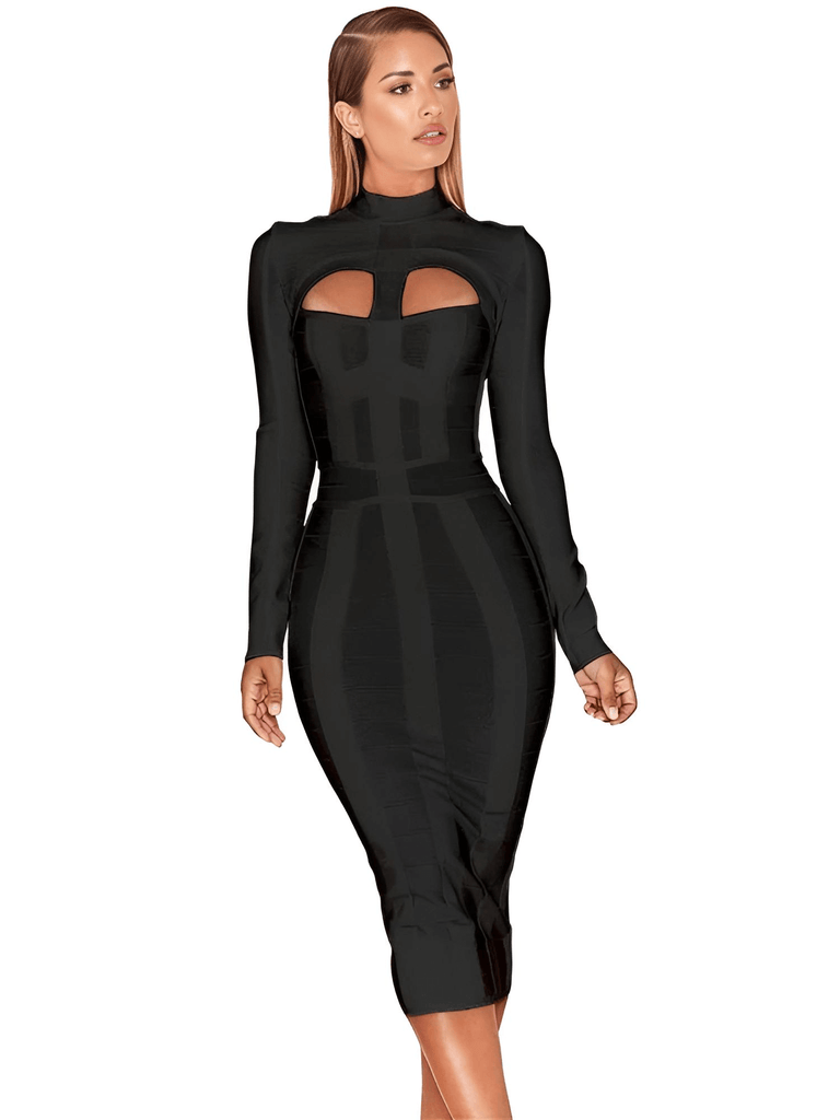 Shop Drestiny for the Women's Cut Out High Neck Long Sleeve Black Midi Dress. Enjoy free shipping and let us cover the tax! Seen on FOX/NBC/CBS.