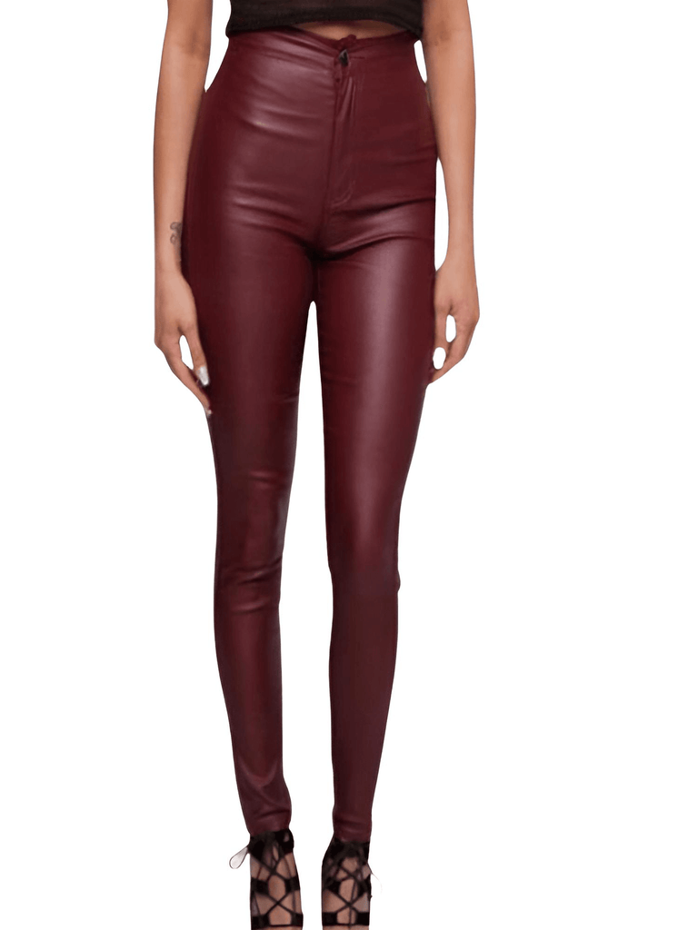 Women's Dark Red Leather Pants Collection