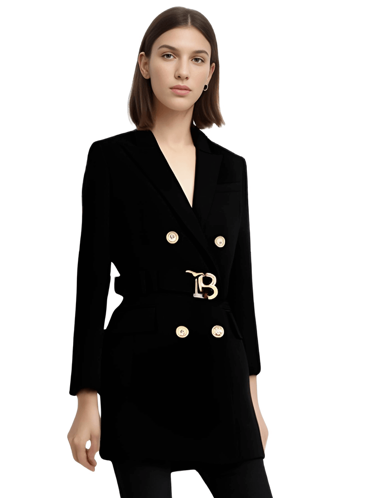 Discover the chic Women's Black Double Breasted Suit Dress With Belt at Drestiny. Enjoy free shipping and tax covered. Save up to 50% off for a limited time!