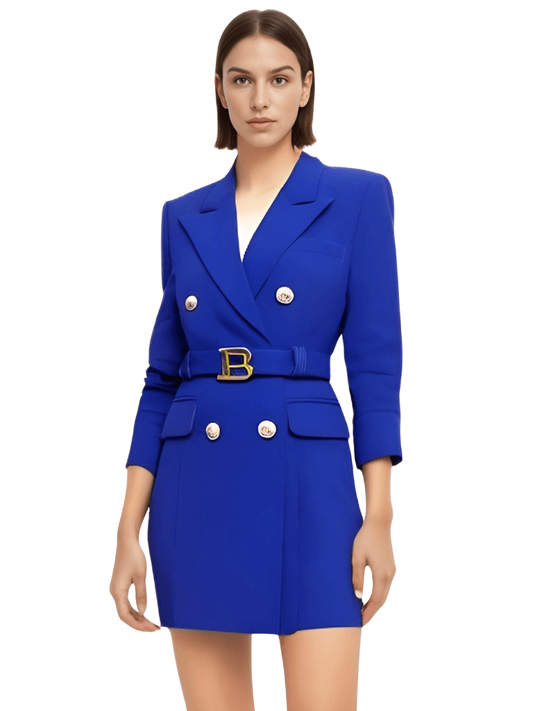 Discover the chic Women's Blue Double Breasted Suit Dress With Belt at Drestiny. Enjoy free shipping and tax covered. Save up to 50% off for a limited time!