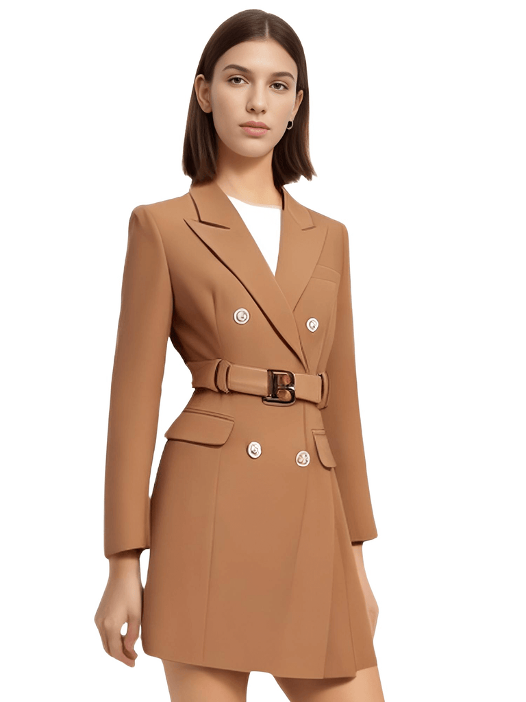 Discover the chic Women's Brown Double Breasted Suit Dress With Belt at Drestiny. Enjoy free shipping and tax covered. Save up to 50% off for a limited time!