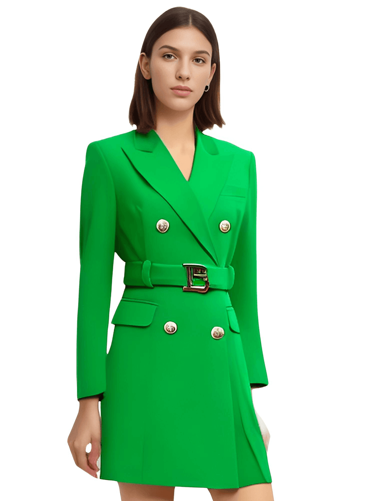 Discover the chic Women's Green Double Breasted Suit Dress With Belt at Drestiny. Enjoy free shipping and tax covered. Save up to 50% off for a limited time!