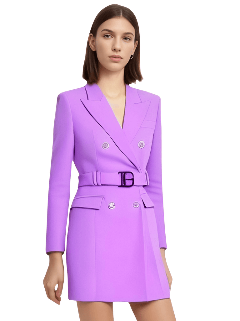 Discover the chic Women's Purple Double Breasted Suit Dress With Belt at Drestiny. Enjoy free shipping and tax covered. Save up to 50% off for a limited time!