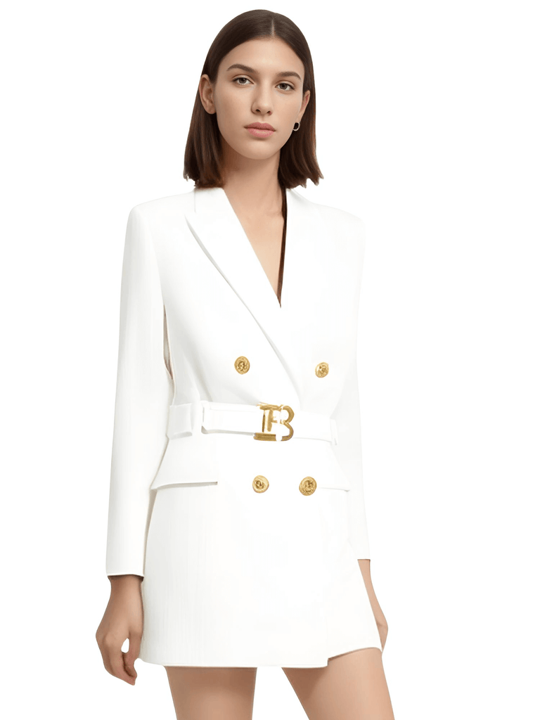 Discover the chic Women's White Double Breasted Suit Dress With Belt at Drestiny. Enjoy free shipping and tax covered. Save up to 50% off for a limited time!