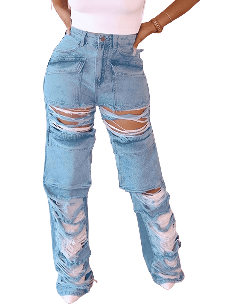 Drestiny-Women's Fashion Ripped Streetwear Denim Jeans