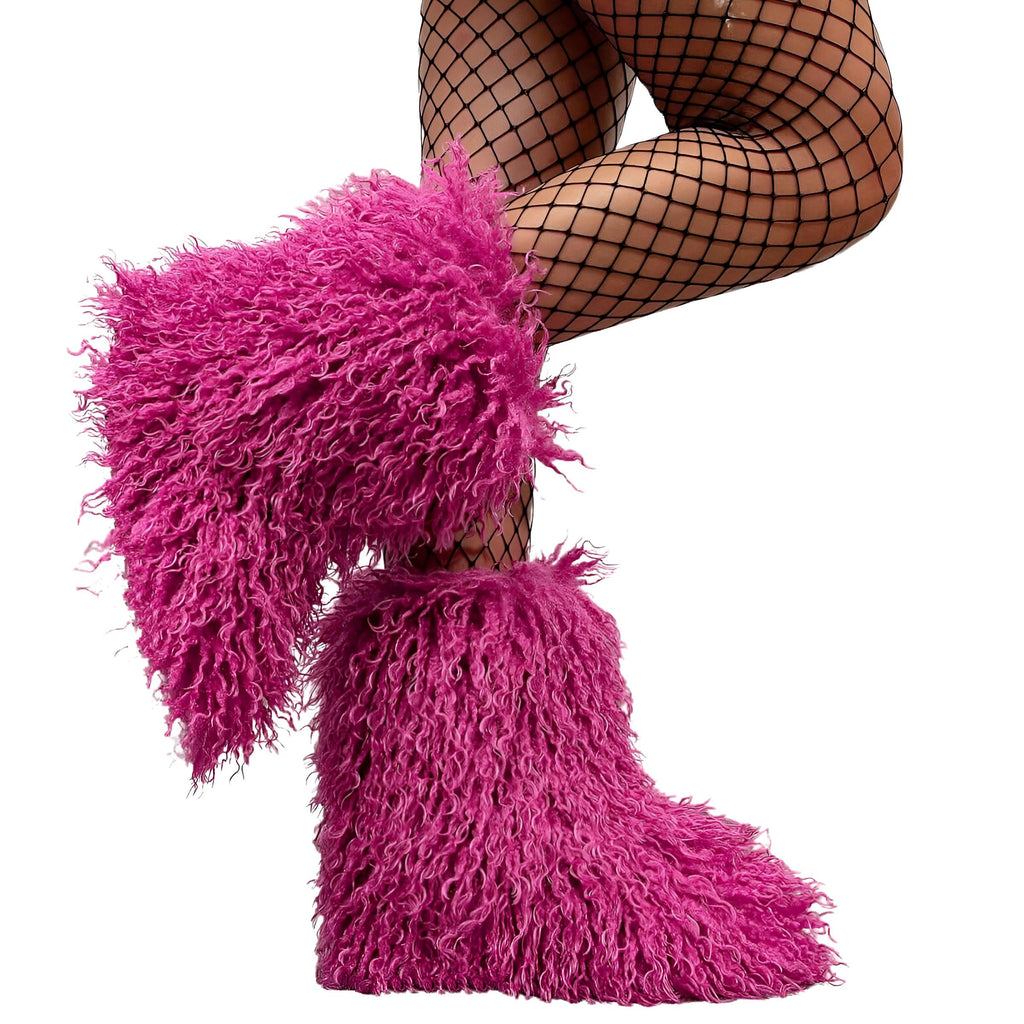 Women's Deep Pink Faux Fur Snow Boots