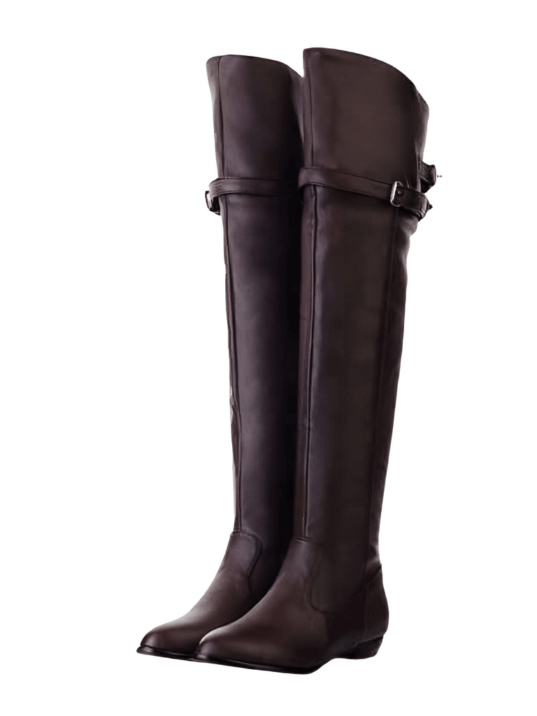 Stylish women's brown over the knee boots with flat heel. Shop Drestiny for free shipping and tax covered. Save up to 50%!