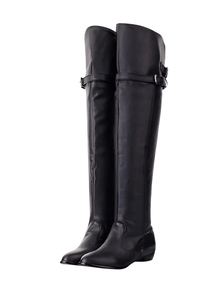 Stylish women's black over the knee boots with flat heel. Shop Drestiny for free shipping and tax covered. Save up to 50%!