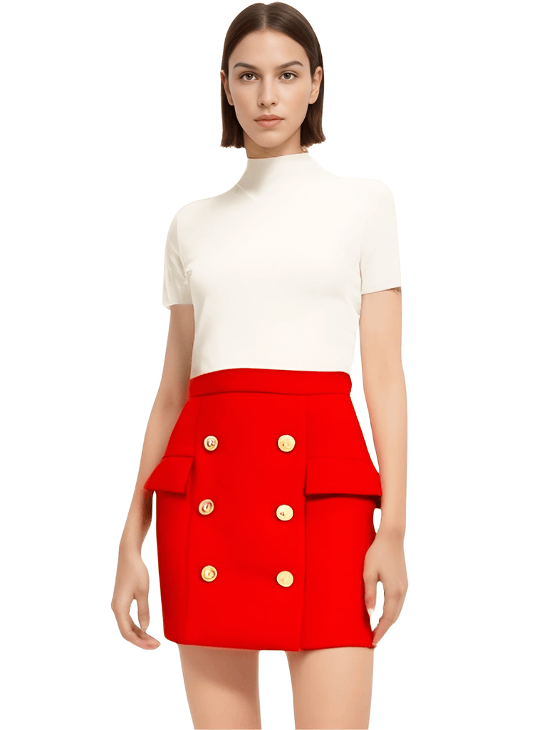 Turn heads in the chic Women's Gold Button Embellished Red Mini Skirt. Get free shipping and tax covered when you shop at Drestiny. Save up to 50%!