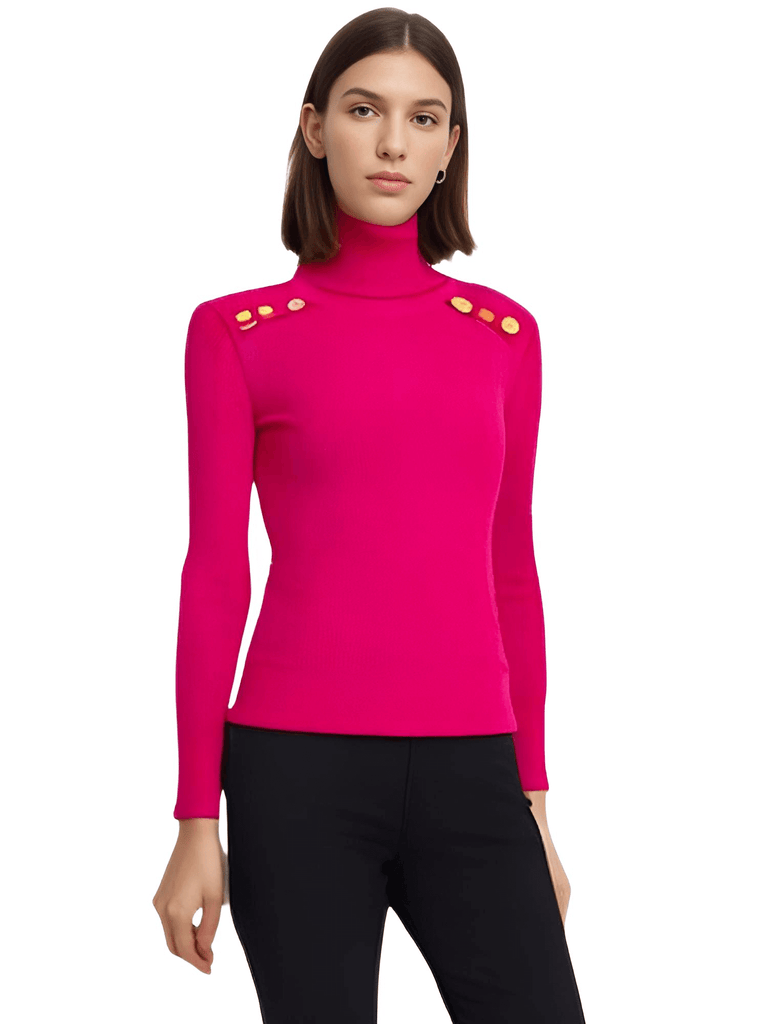 Stylish women's deep pink turtleneck with gold buttons. Shop Drestiny for free shipping and tax covered. Save up to 50%!