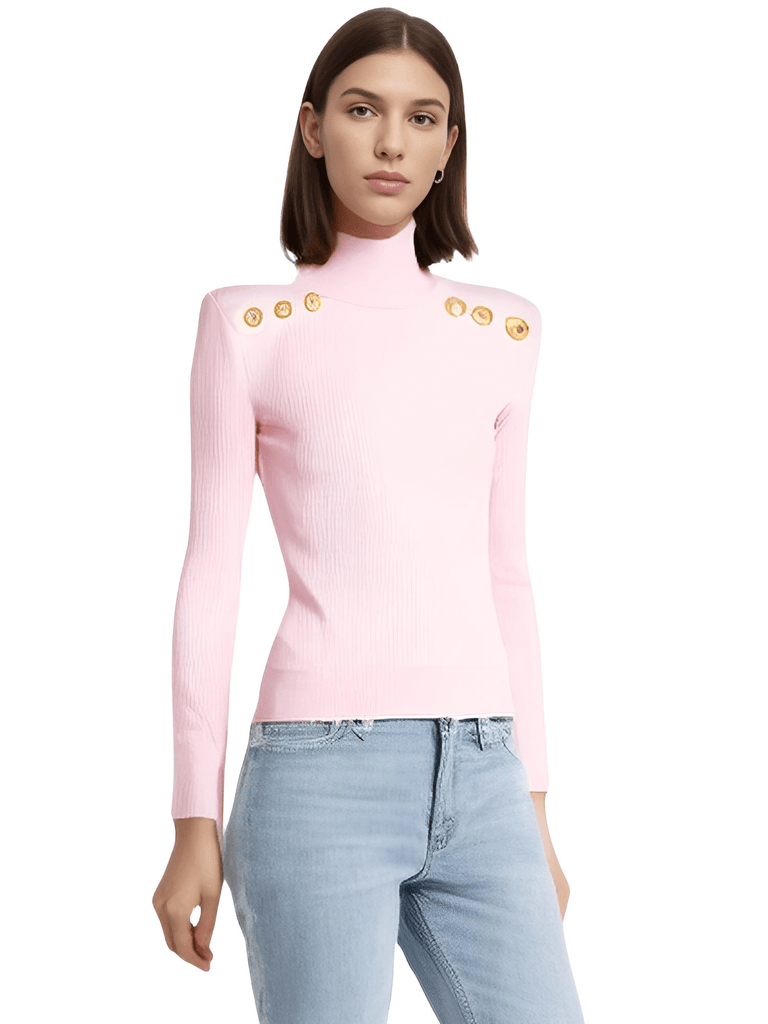 Stylish women's pink turtleneck with gold buttons. Shop Drestiny for free shipping and tax covered. Save up to 50%!