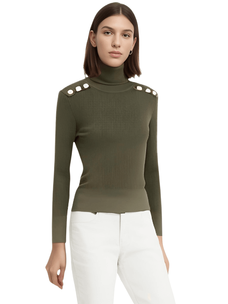 Stylish women's olive green turtleneck with gold buttons. Shop Drestiny for free shipping and tax covered. Save up to 50%!