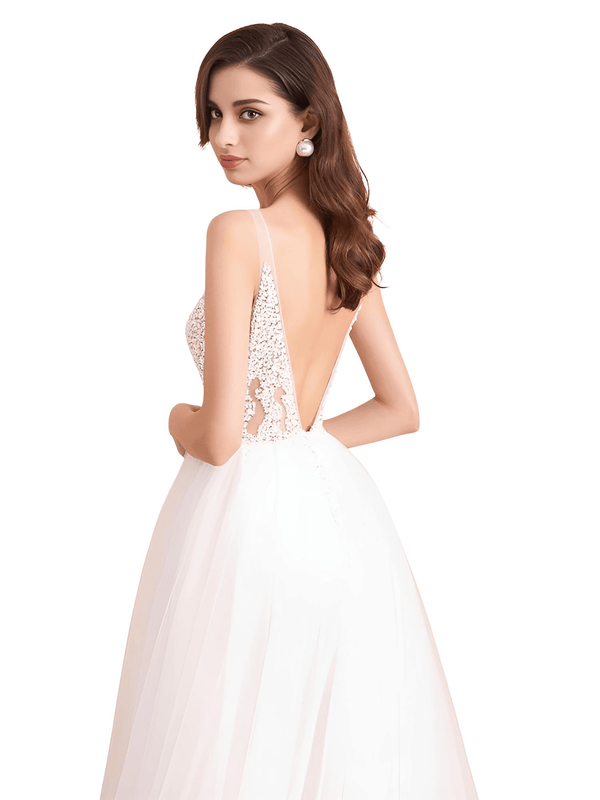 Shop the stunning Women's High Split Beaded Pearls & Crystals Backless Gown at Drestiny. Enjoy free shipping and let us cover the taxes! Seen on FOX, NBC, and CBS. Save up to 50% off!