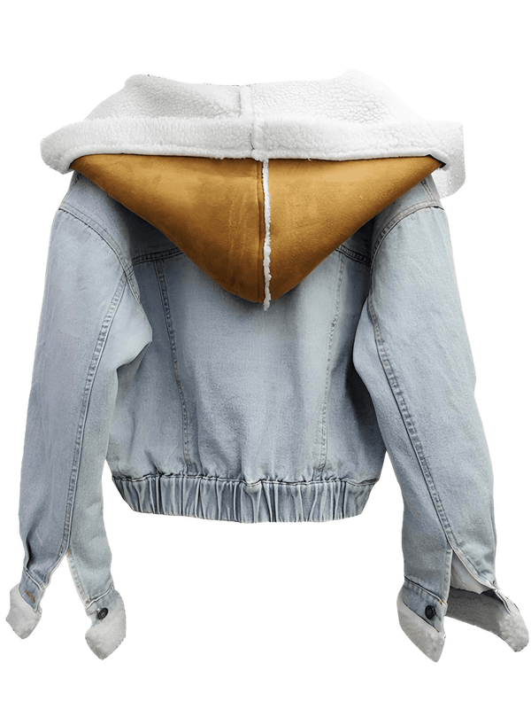 Stylish women's hooded patchwork denim jacket on sale at Drestiny. Free shipping + tax covered. Seen on FOX/NBC/CBS. Save up to 50%.