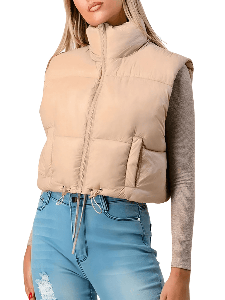 Stay warm and stylish with the Women's Khaki Zip Up Crop Puffer Vest. Shop Drestiny for free shipping and tax covered. Save up to 50% now!