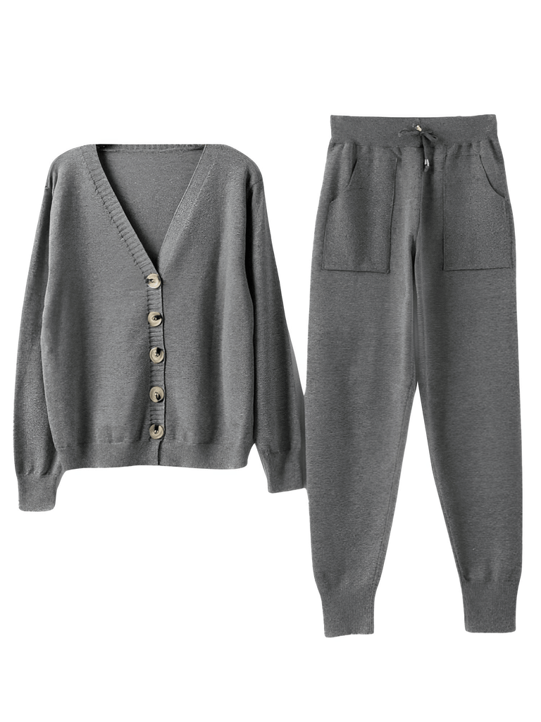 Women's Knitted 2 Piece Grey Pant Suit Set