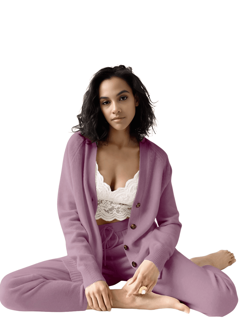 Women's Knitted 2 Piece Purple Pant Suit Set