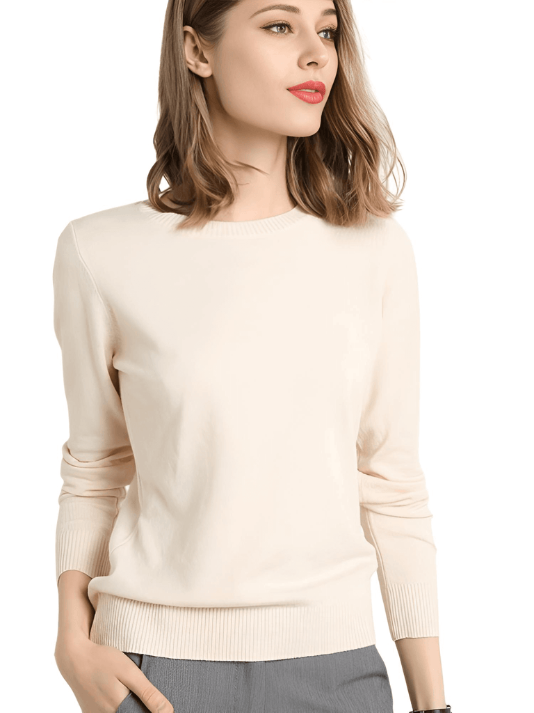 Drestiny-Beige Women's Long Sleeve Knit Sweater
