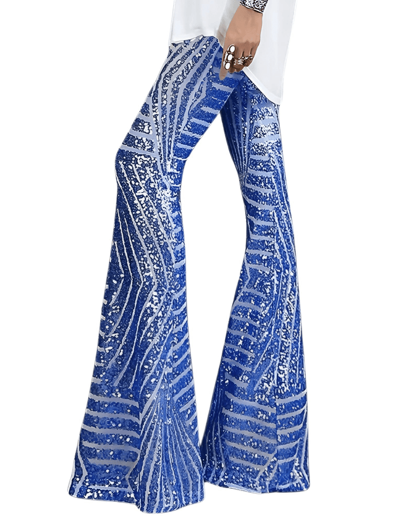 Shop Drestiny for dazzling Women's Blue Sequin Pants! Loose, wide-leg, high-waist style. Save up to 50% off and enjoy free shipping + tax covered!
