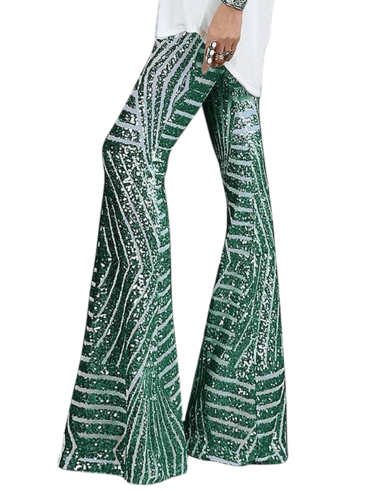 Shop Drestiny for dazzling Women's Green Sequin Pants! Loose, wide-leg, high-waist style. Save up to 50% off and enjoy free shipping + tax covered!