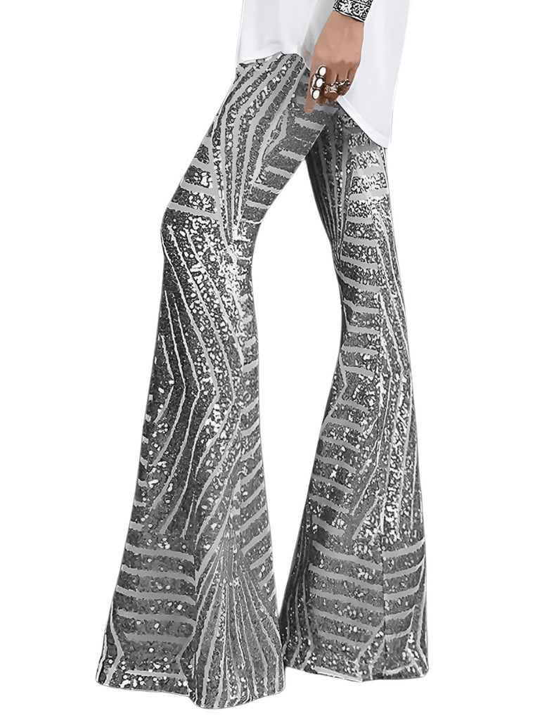 Shop Drestiny for dazzling Women's Silver Sequin Pants! Loose, wide-leg, high-waist style. Save up to 50% off and enjoy free shipping + tax covered!