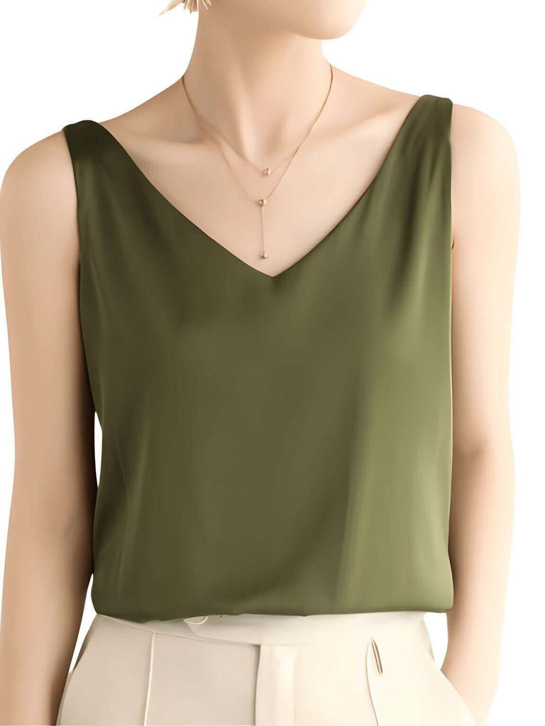 Women's Olive Green Luxury Silk Tank Top