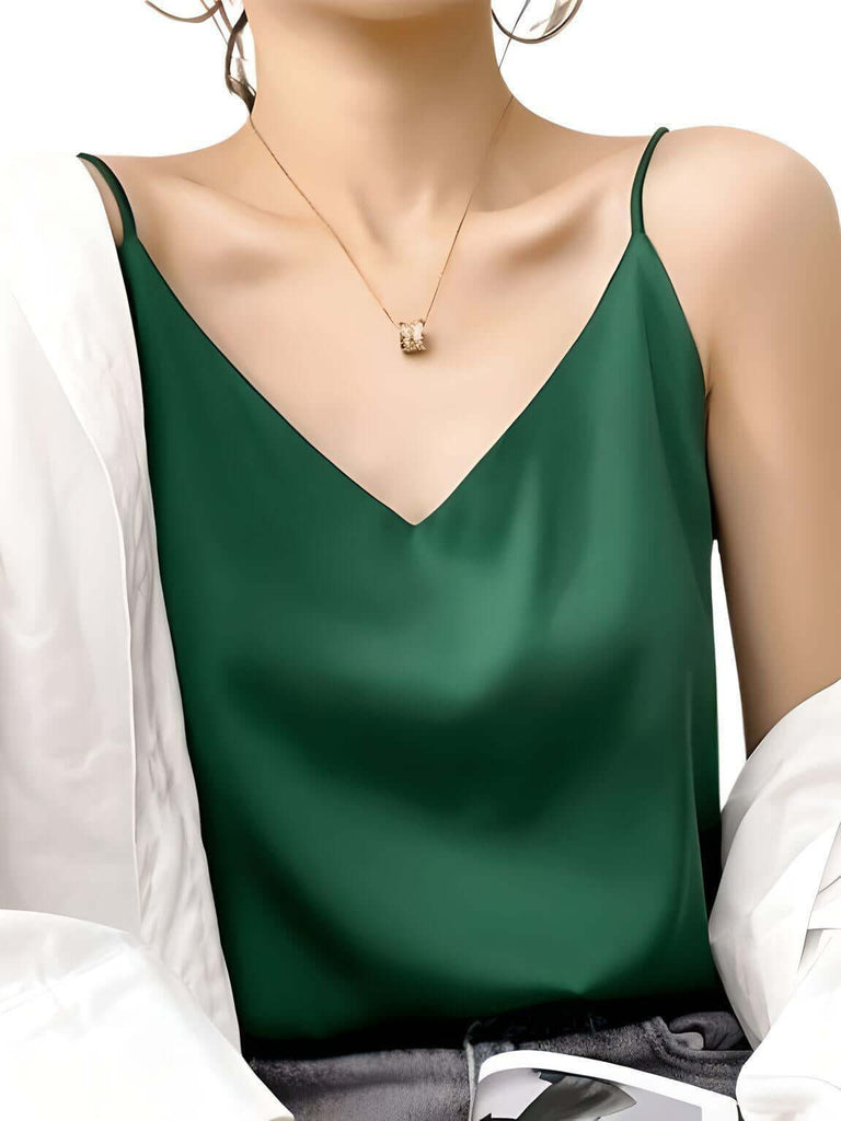 Women's Luxury Dark Green Silk Tank Top