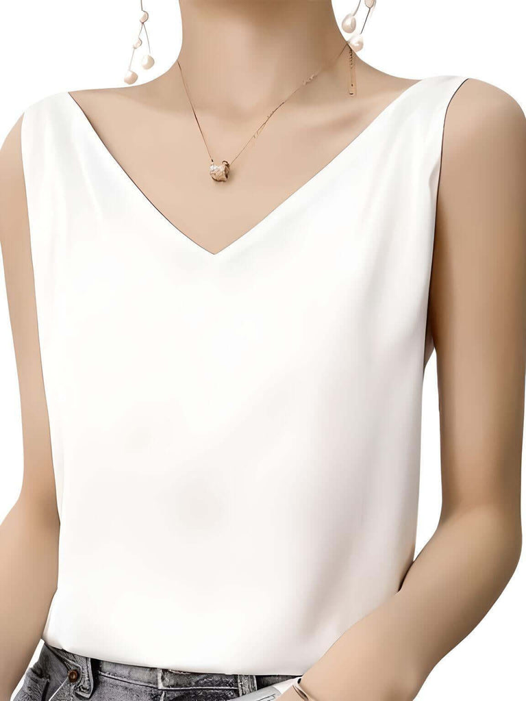 Women's White Luxury Silk Tank Top