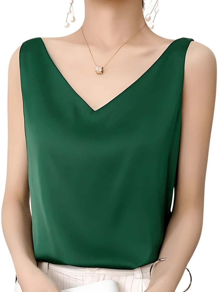 Women's Dark Green Luxury Silk Tank Top