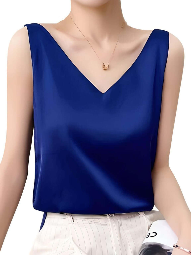 Women's Blue Luxury Silk Tank Top