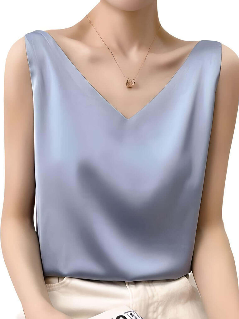 Women's Blue Grey Luxury Silk Tank Top