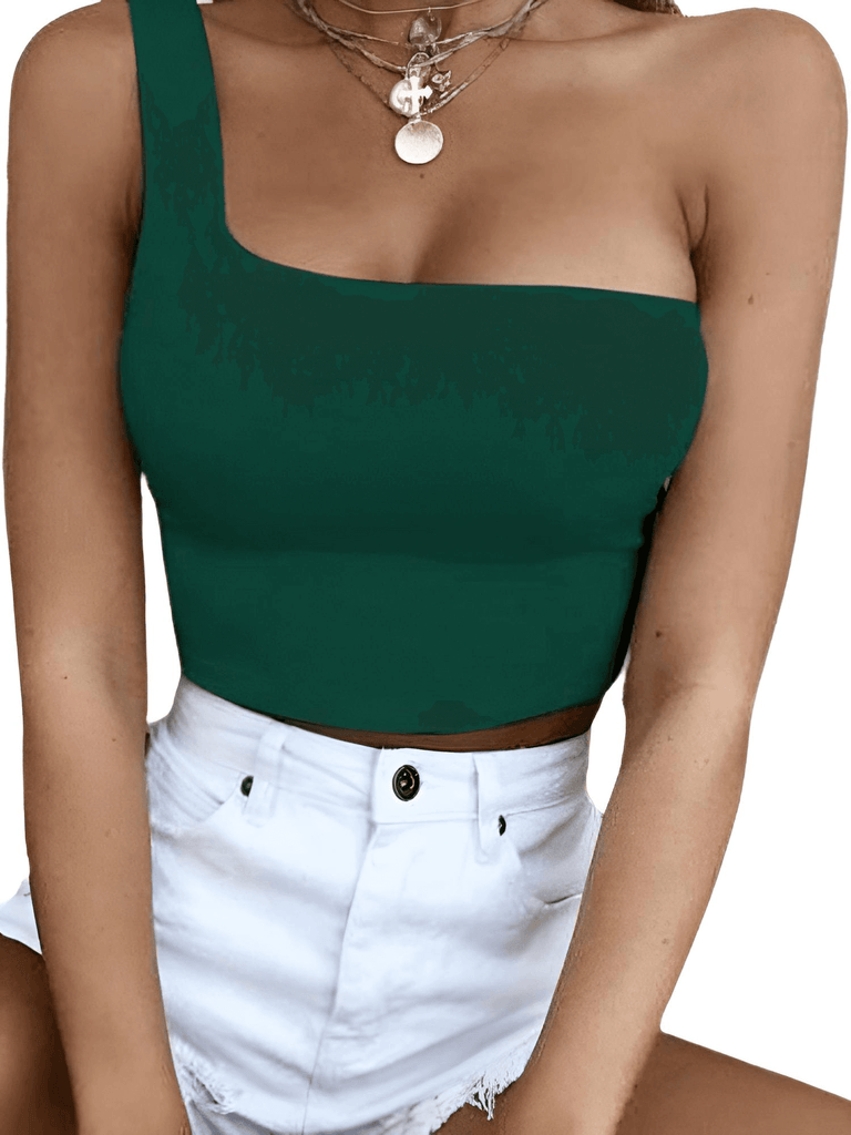 Women's One Shoulder Green Crop Top