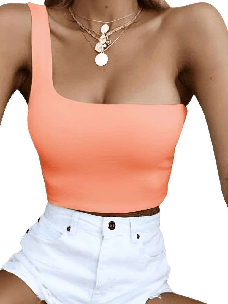 Women's One Shoulder Pink Orange Crop Top