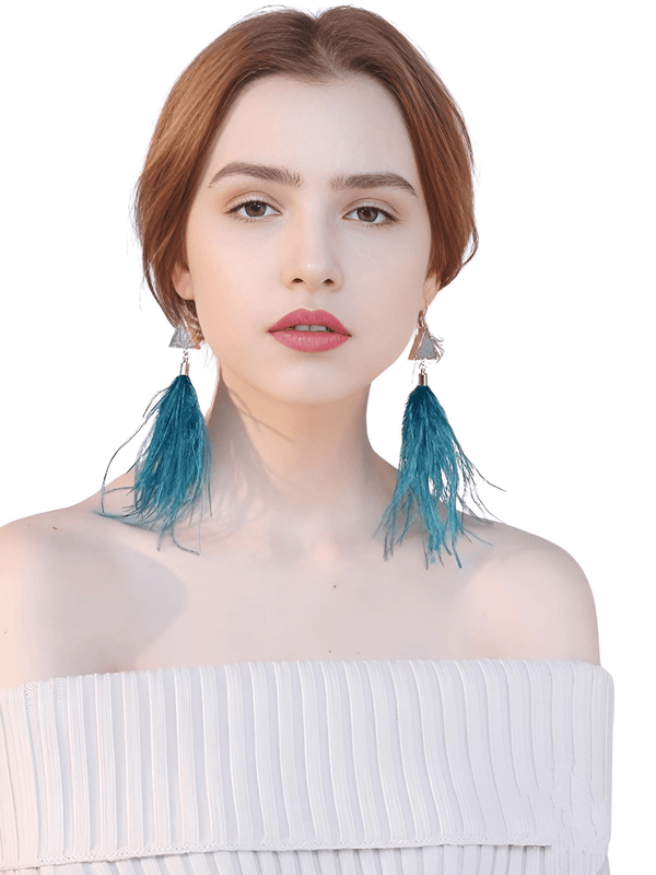 Women's Teal Blue Ostrich Feather Earrings