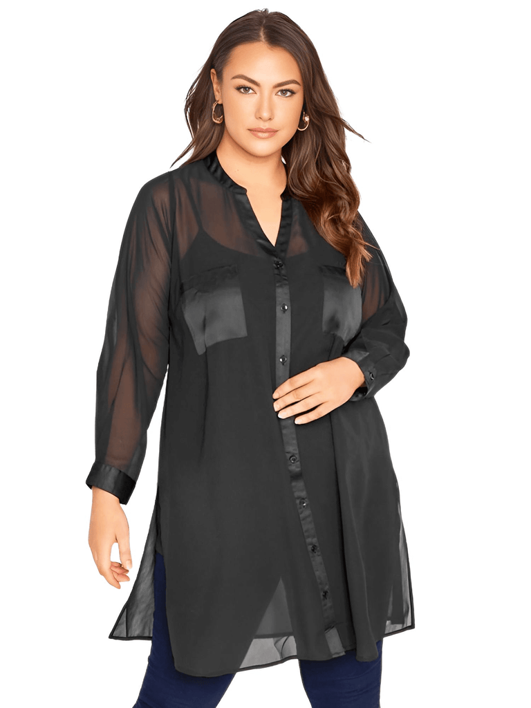 Women's Plus Size Sheer Black Blouse  - Up to 8XL