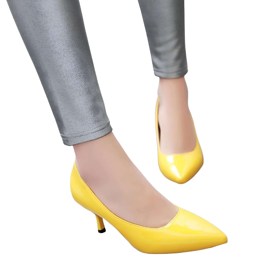 Women's Yellow Pointed Toe Pumps - Available in Large Sizes!