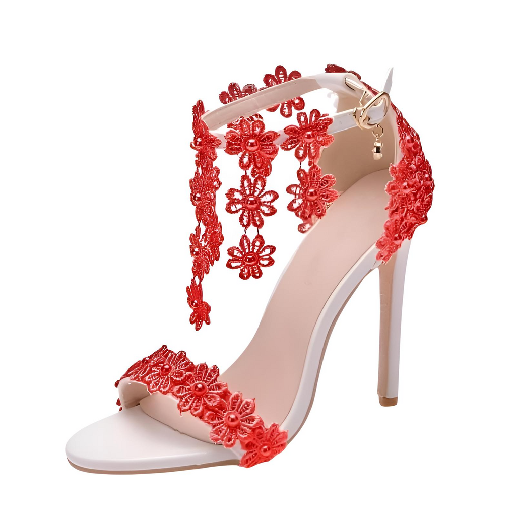 Shop Drestiny for Women's Red Ankle Strap Sandals with Lace Flower. Enjoy Free Shipping + Tax Paid! Save up to 50% off for a Limited Time. As seen on FOX/NBC/CBS.