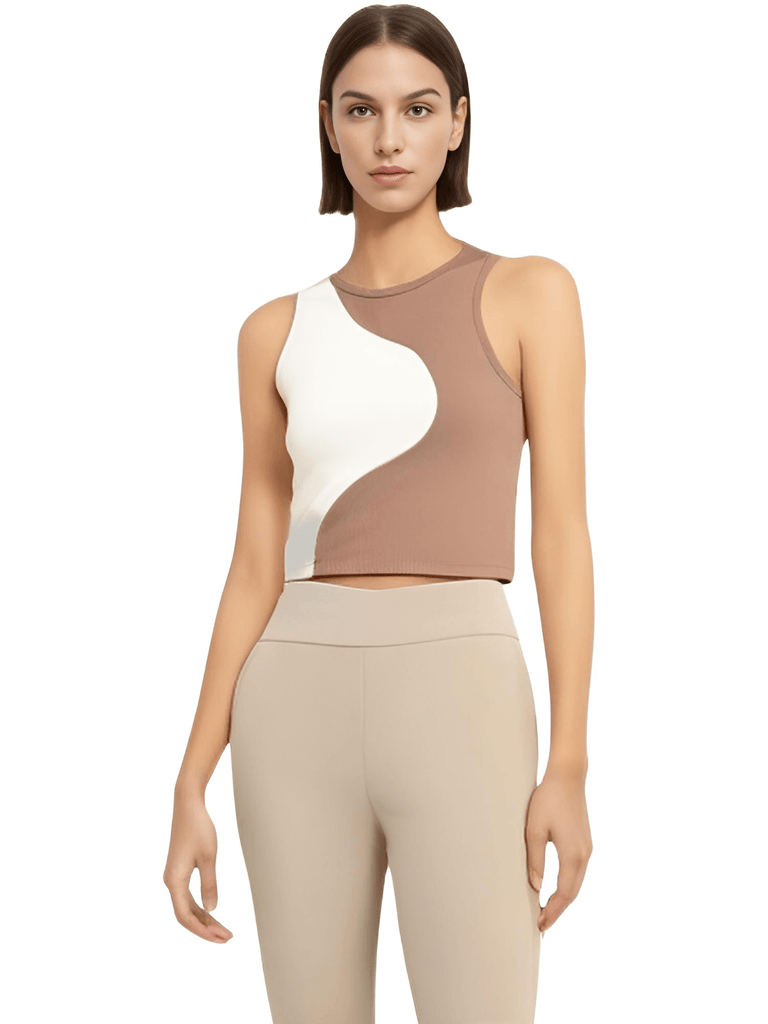"Shop the stylish Women's Ribbed Knit Brown Color Block Tank Top at Drestiny! Enjoy free shipping and let us take care of the taxes. Save up to 50% off now!"