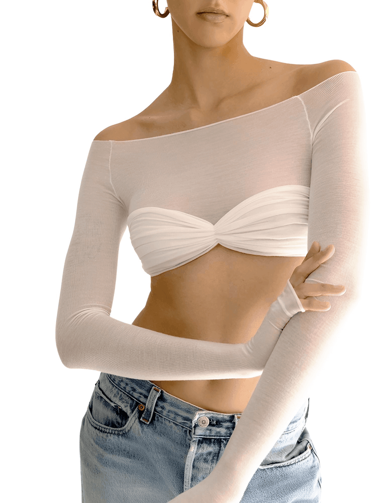 Flaunt your style with this trendy Women's See Through White Mesh Crop Top! Shop now at Drestiny and enjoy free shipping. Plus, we'll cover the tax for you! Save up to 50% off!