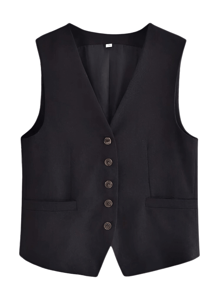 Women's Black Sleeveless Suit Vest 