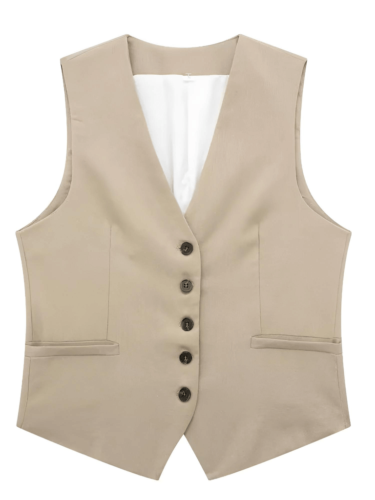 Women's Sleeveless Khaki Suit Vest 