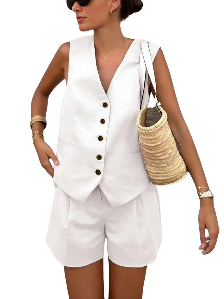 Women's White Sleeveless Suit Vest 