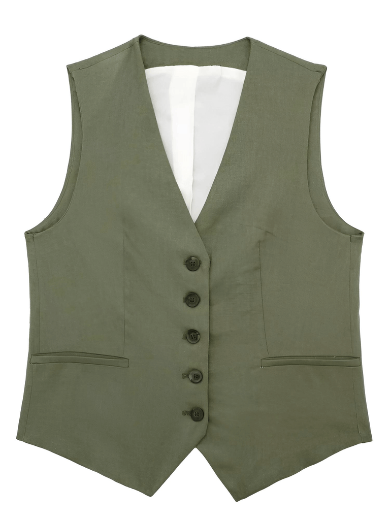 Women's Army Green Sleeveless Suit Vest 