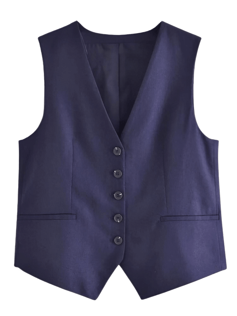 Women's Dark Blue Sleeveless Suit Vest 