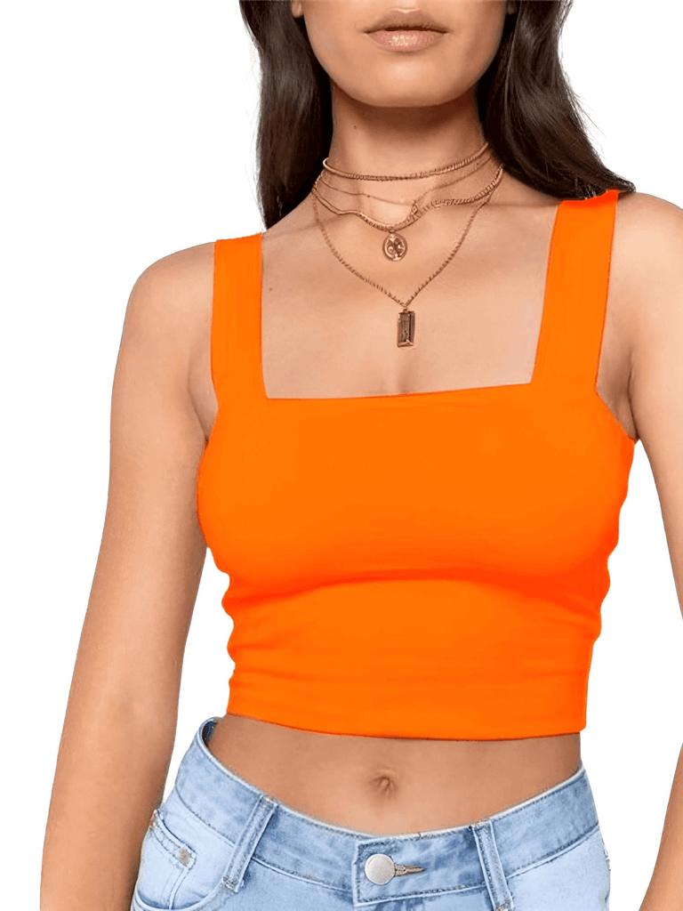 Women's Square Neck Sleeveless Orange Summer Crop Top