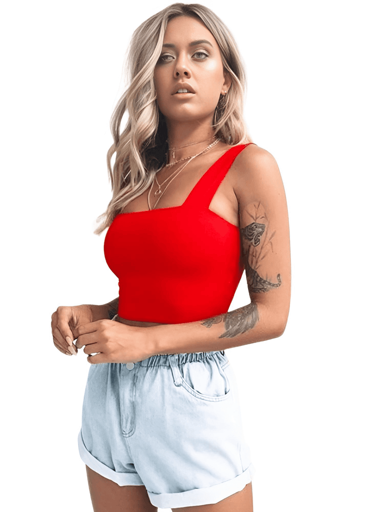 Women's Square Neck Sleeveless Red Summer Crop Top