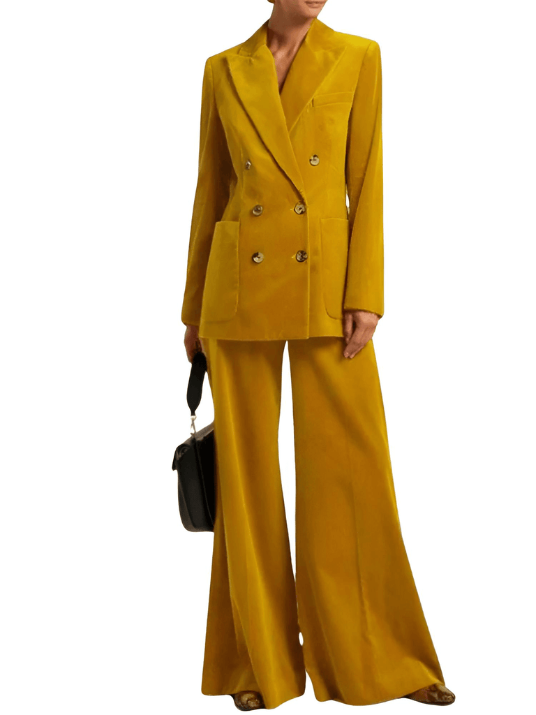 Elevate your fashion game with the trendy Women's Gold Suit 2-Piece Corduroy Flared Wide Leg Pants Suit. Experience the convenience of free shipping and let us take care of the tax at Drestiny! Seen on FOX, NBC, and CBS. Enjoy up to 50% off!