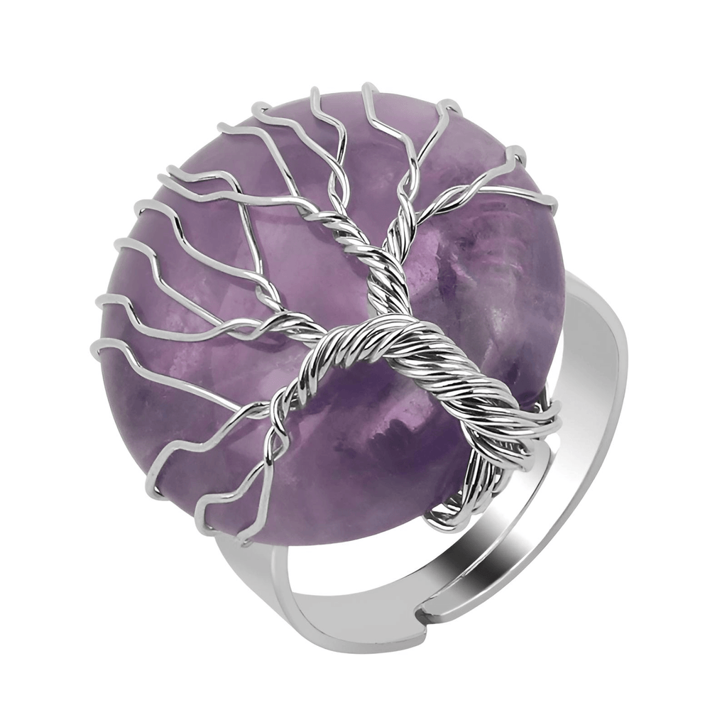 Women's Tree Of Life Healing Natural Amethyst Stone Ring